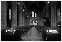 Candles and nave inside Cathedrale Notre-Dame de Chartres. France (black and white)