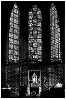 Chapel and stained glass windows, Chartres Cathedral. France (black and white)