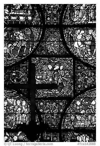 Stained glass window close-up, Cathedral of Our Lady of Chartres. France