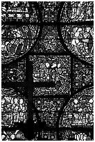 Stained glass window close-up, Cathedral of Our Lady of Chartres. France (black and white)