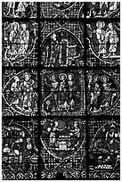 Detail of stained glass window, Chartres Cathedral. France (black and white)