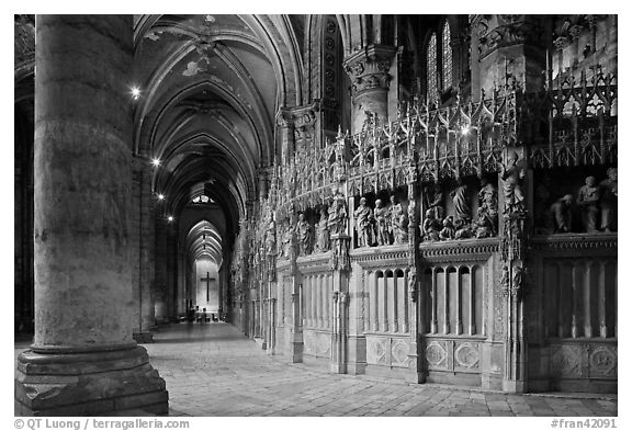 Sanctuary and Aisle, Cathedral of Our Lady of Chartres,. France (black and white)