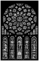 Set of rose window with five lancets called Rose of France, Chartres Cathedral. France ( black and white)