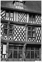 Facade of medieval half-timbered house, Chartres. France (black and white)