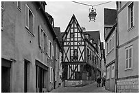 Street and half-timbered house, Chartres. France (black and white)