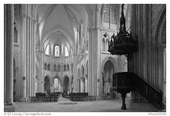 Interior of  Saint Quiriace Collegiate Church, Provins. France (black and white)