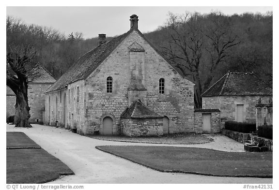 Cistercian Abbey of Fontenay. Burgundy, France (black and white)