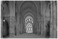 Church nave, Fontenay Abbey. Burgundy, France (black and white)