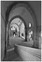 Church interior, Abbaye de Fontenay. Burgundy, France (black and white)