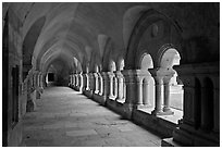 Cloister, Cistercian Abbey of Fontenay. Burgundy, France (black and white)