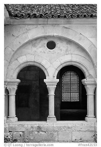 Arches, common room, Fontenay Abbey. Burgundy, France (black and white)