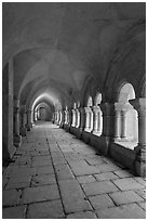 Cloister gallery, Fontenay Abbey. Burgundy, France (black and white)