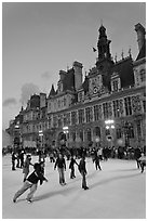 Holiday ice ring in front of the city hall. Paris, France (black and white)