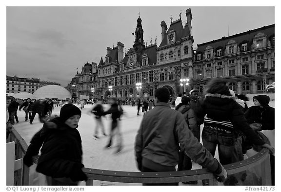 Skating rink, Hotel de Ville. Paris, France (black and white)