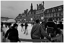 Skating rink, Hotel de Ville. Paris, France (black and white)
