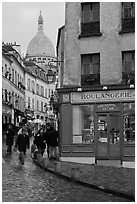 Boulangerie and Sacre-Coeur Basilic, Montmartre. Paris, France (black and white)