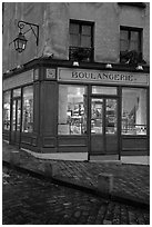 Boulangerie at dusk, Montmartre. Paris, France (black and white)