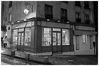 Bakery at dusk, Montmartre. Paris, France (black and white)