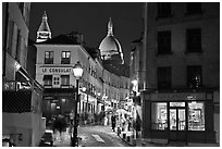 Night street scene, Montmartre. Paris, France (black and white)