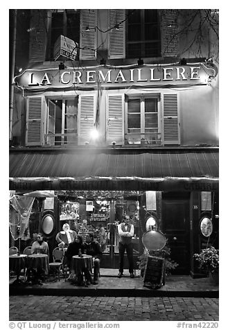 Restaurant and building, Montmartre. Paris, France (black and white)