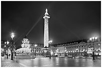 Place Vendome by night with Christmas lights. Paris, France (black and white)