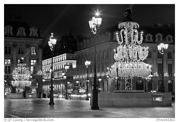 Christmas lights on  Place Vendome. Paris, France (black and white)