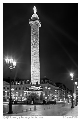 Colonne Vendome by night. Paris, France (black and white)