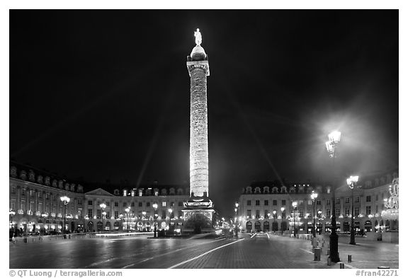 Column and place Vendome by night. Paris, France (black and white)