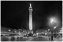 Column and place Vendome by night. Paris, France (black and white)