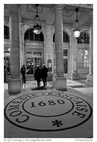 Entrance of Comedie Francaise. Paris, France (black and white)