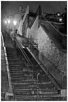 Looking up stairway by night, Montmartre. Paris, France (black and white)