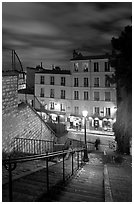 Looking down stairway by night, Montmartre. Paris, France (black and white)