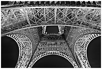 Eiffel Tower structure by night. Paris, France (black and white)