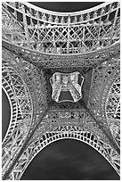 Eiffel Tower structure from below. Paris, France (black and white)