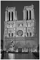 Notre-Dame-de-Paris Cathedral at night. Paris, France (black and white)