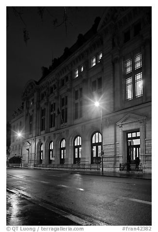 The Sorbonne by night. Quartier Latin, Paris, France (black and white)
