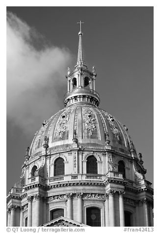 Baroque Dome Church of the Invalides. Paris, France (black and white)