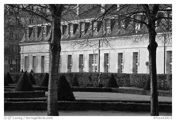 Gardens and buildings of Les Invalides. Paris, France (black and white)