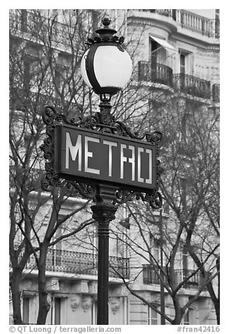 Metro sign. Paris, France (black and white)