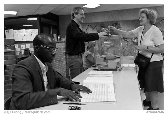 Ballot being cast during presidential election. Paris, France