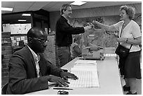 Ballot being cast during presidential election. Paris, France (black and white)