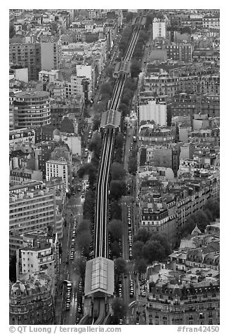 Metro line seen from above. Paris, France (black and white)
