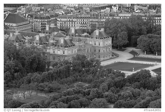 Senate and Luxembourg gardens from above. Quartier Latin, Paris, France