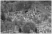 Montparnasse Cemetery from above. Paris, France (black and white)