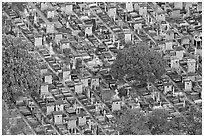 Aerial view of tombs, Montparnasse Cemetery. Paris, France (black and white)