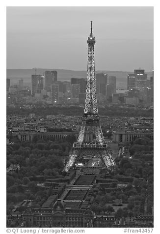 Eiffel Tower, Champs de Mars, La Defense seen from Tour Montparnasse. Paris, France