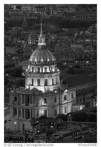 Invalides dome at night from above. Paris, France