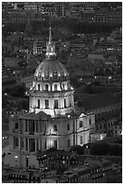 Invalides dome at night from above. Paris, France (black and white)