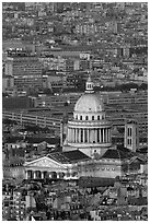 Pantheon at dusk from above. Quartier Latin, Paris, France (black and white)
