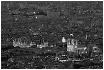 Aerial night view with Notre-Dame and Hotel de Ville. Paris, France ( black and white)
